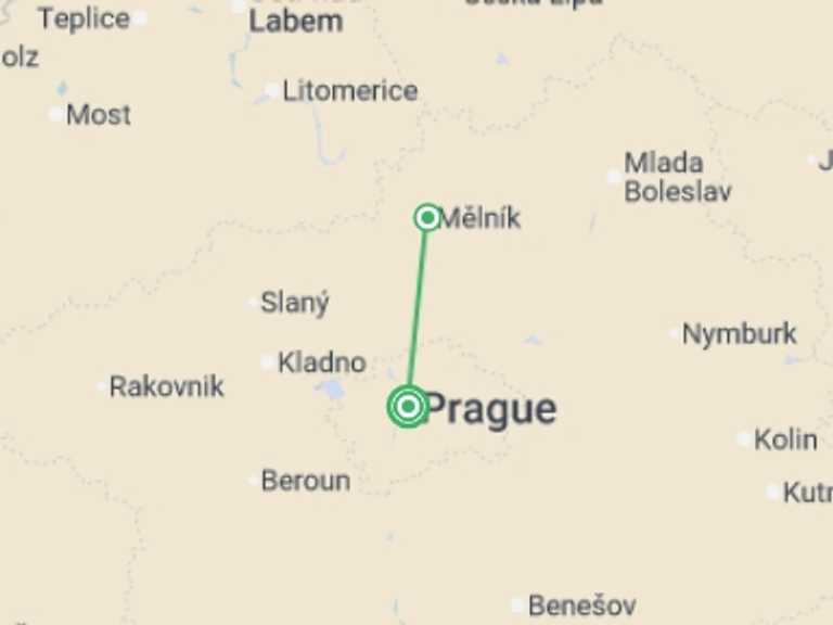 Map of 5-Day Eastern Europe Tour with 2 destination visits for the trip: Imperial Prague and its exceptional palaces: a cruise into the private lives of great aristocratic families (Port to Port)
