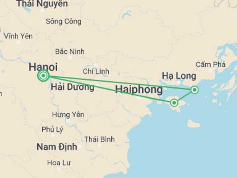Map of Hanoi Local boat rides Tour with 3 destination visits for the trip: Halong Bay Cruise - 3 days incl Kayking
