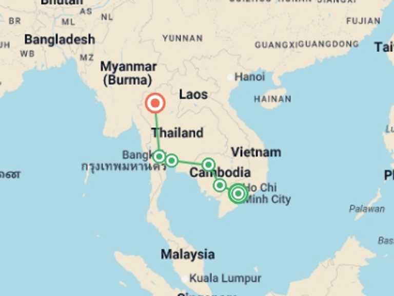 Map itinerary of Kanchanaburi Tour in January 2026 with 6 destination visits for the trip: Best of Cambodia & Northern Thailand