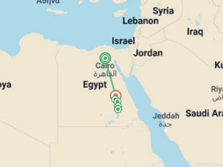 Map of Luxor Explorer Tour with 5 destination visits for the trip: Cairo & cruise on the Nile: The Land of the Pharaohs (port-to-port)