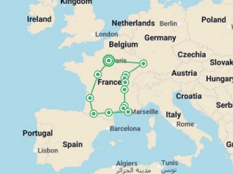 Map itinerary of Mediterranean Tour in Fall with 6 destination visits for the trip: Dreaming of France and Alsace