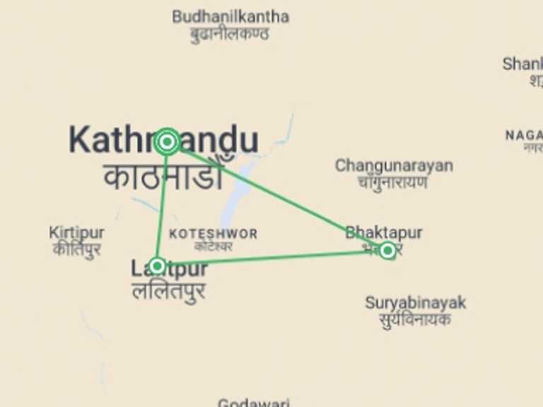 Map itinerary of Kathmandu Tour in September 2026 with 1 destination visits for the trip: Discover Kathmandu Valley In Five Days
