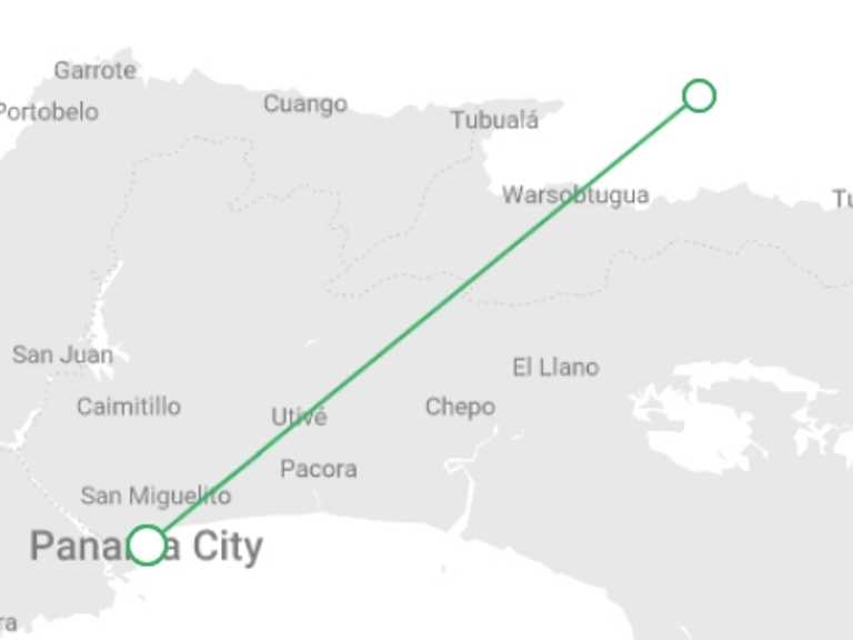 Map itinerary of Central America Tour in February 2026 with 2 destination visits for the trip: San Blas Authentic Guna Yala Experience 4D/3N