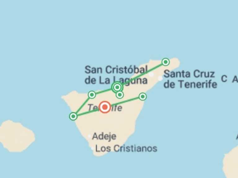 Map itinerary of Spain Tour in February 2026 with 4 destination visits for the trip: Tenerife North & South, Self-drive