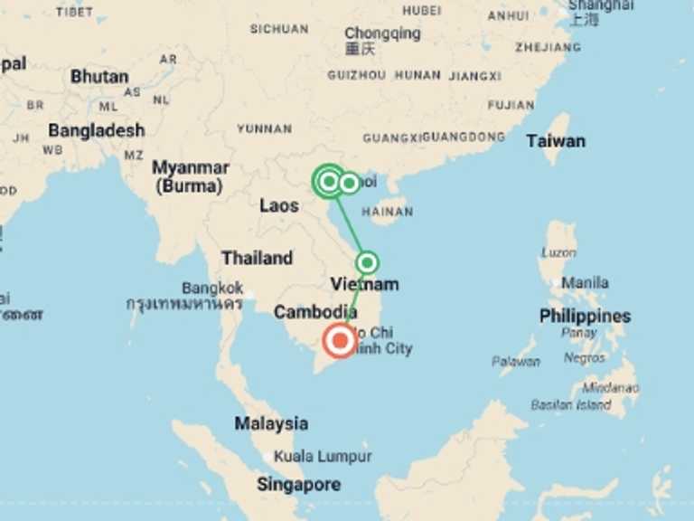 Map itinerary of Hanoi Tour in April 2027 with 4 destination visits for the trip: Premium Vietnam