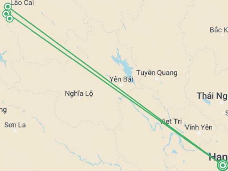 Map of Hanoi Tour with 3 destination visits for the trip: Sapa 2 day - 1 day adventure tour from Hanoi