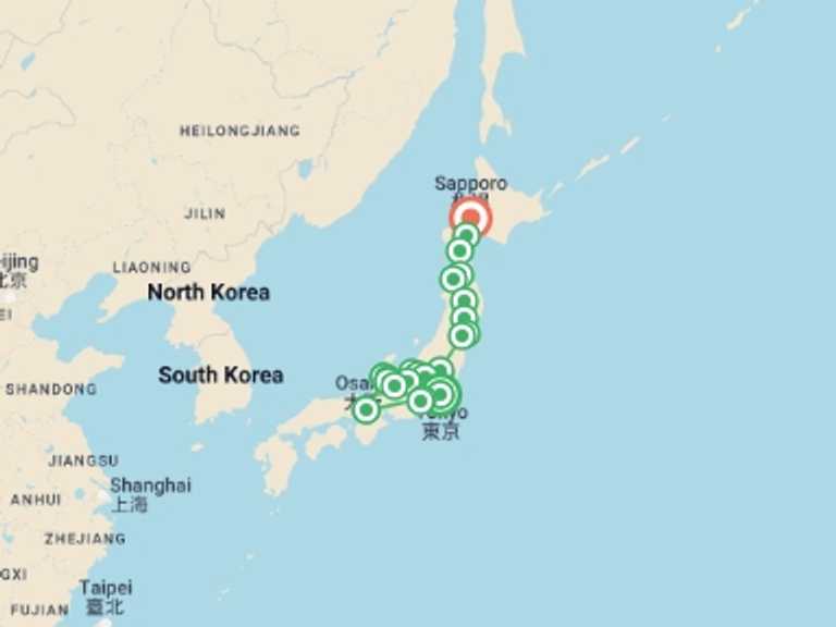 Map of Sapporo City sightseeing Tour with 11 destination visits for the trip: Journey to the Heart of Japan, Ending in Sapporo