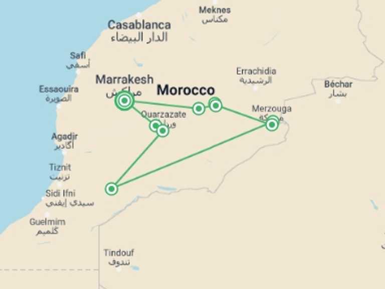 Map of Marrakech Tour with 12 destination visits for the trip: 5 day Morocco Itinerary: Best Outdoor activities 