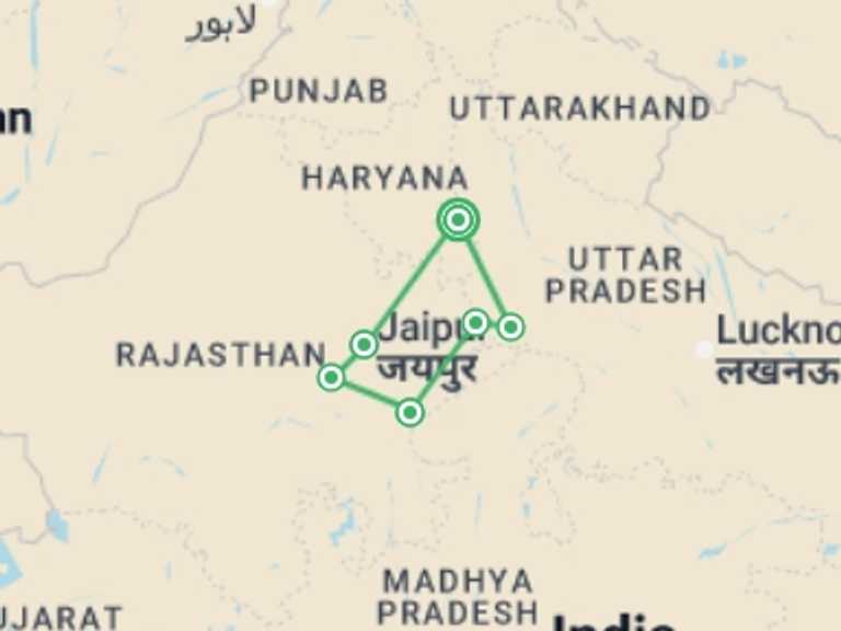 Map itinerary of New Delhi Tour in October 2026 with 5 destination visits for the trip: North India Family Adventure - 10 Days