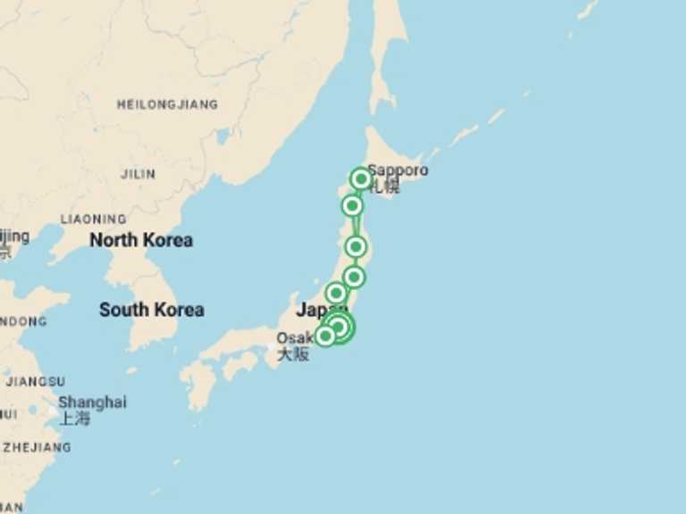Map itinerary of Asia Tour in Summer with 8 destination visits for the trip: North Japan and Hakone