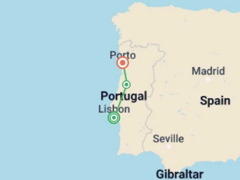 Map of Lisbon Tour with 3 destination visits for the trip: Highlights of Portugal