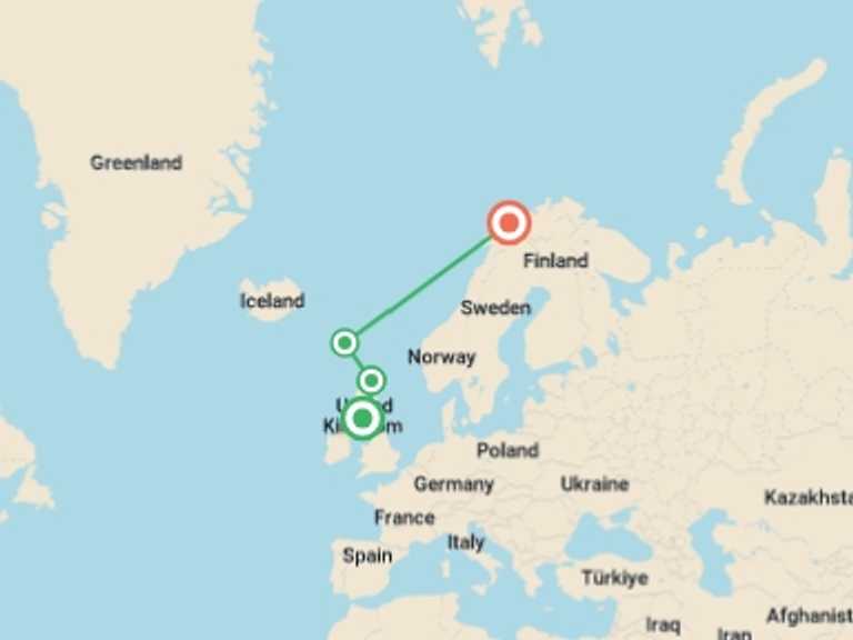 Map of 16-Day Europe Tour with 6 destination visits for the trip: In the Wake of the Vikings: Orkney, Shetland & the Faroe Islands