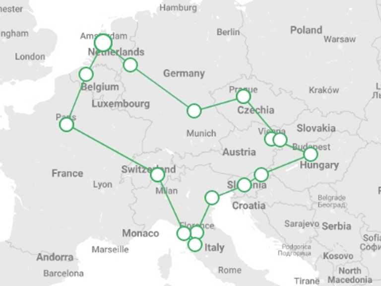 Map of Holland Tour with 11 destination visits for the trip: Europe Jewel Christmas & New Year