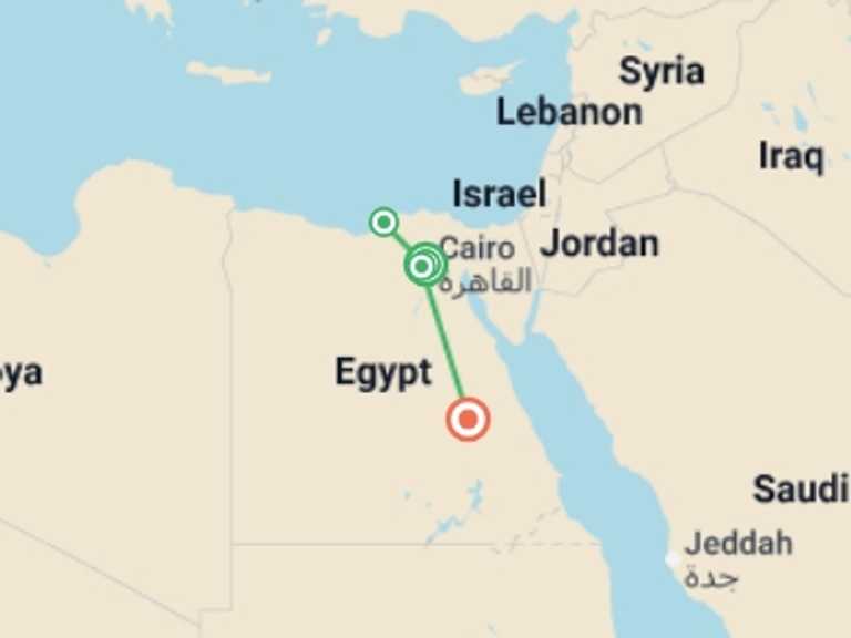 Map itinerary of Africa Tour in September 2026 with 4 destination visits for the trip: Alexandria to Luxor Explorer - 9 Days