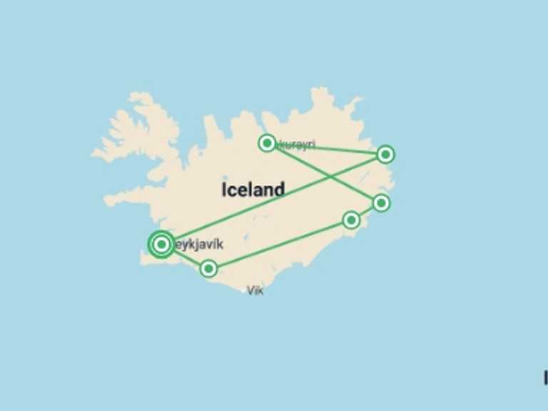 Map of Europe Tour with 6 destination visits for the trip: Natural Wonders of Iceland - Small Group 