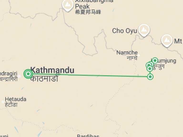 Map itinerary of Asia Tour in November 2026 with 7 destination visits for the trip: Everest Trek in Comfort