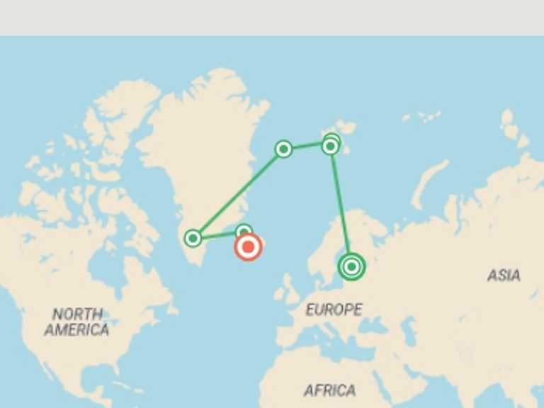 Map of Svalbard Tour with 7 destination visits for the trip: Three Arctic Islands: Iceland, Greenland, Spitsbergen