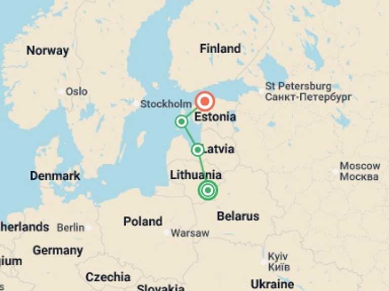 Map of a Sightseeing, attractions, culture and history Tour with 5 destination visits for the trip: Classic Baltics