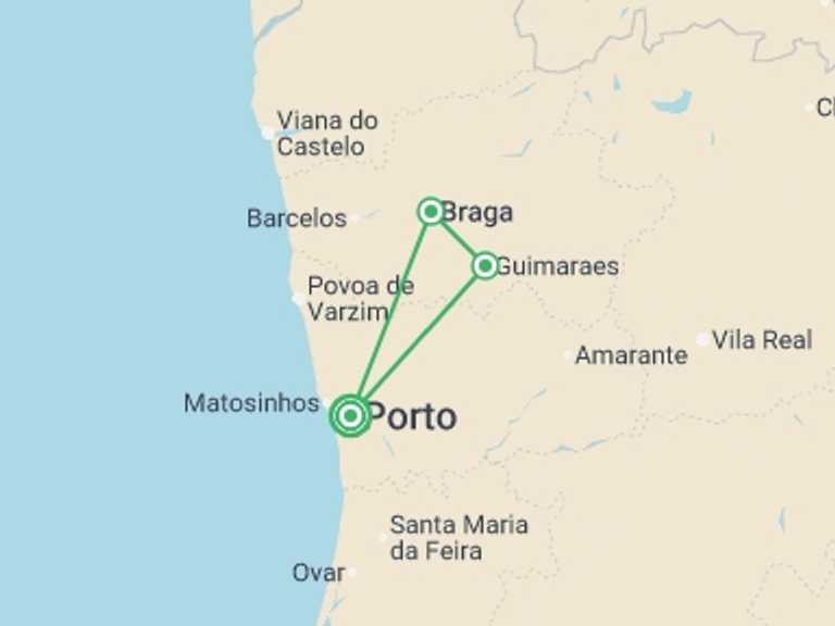 Map itinerary of Portugal Tour in April 2027 with 1 destination visits for the trip: Porto City Break, 6 Days