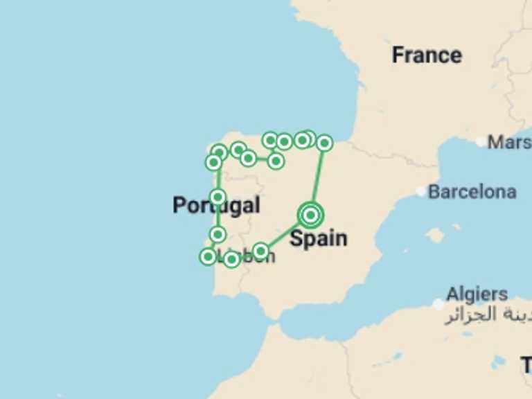 Map itinerary of Lisbon Tour in December 2025 with 6 destination visits for the trip: Iberian Triangle