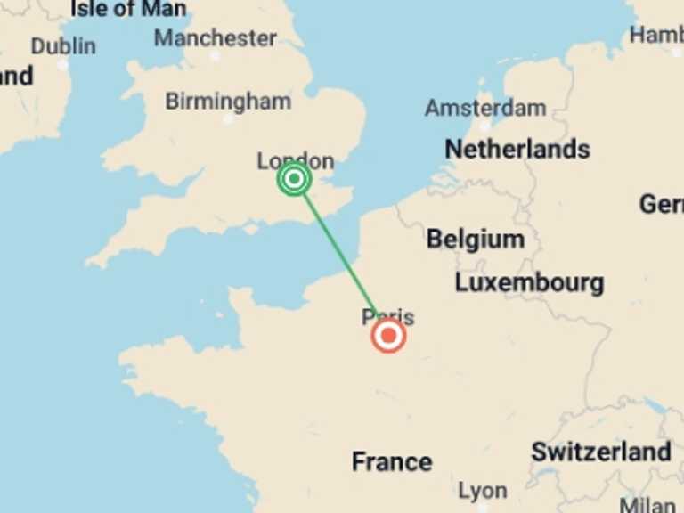 Map of 9-Day London Tour with 2 destination visits for the trip: London & Paris 