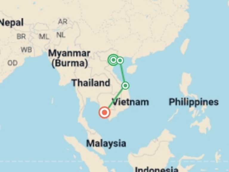 Map of Hanoi Local boat rides Tour with 6 destination visits for the trip: Romantic Vietnam in 10 Days:Culture, Cuisine, Beach Bliss