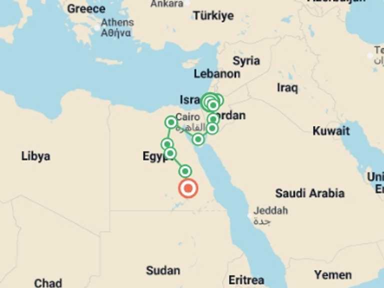 Map of Mediterranean Tour with 11 destination visits for the trip: Contrasts of the East and Essences of Egypt