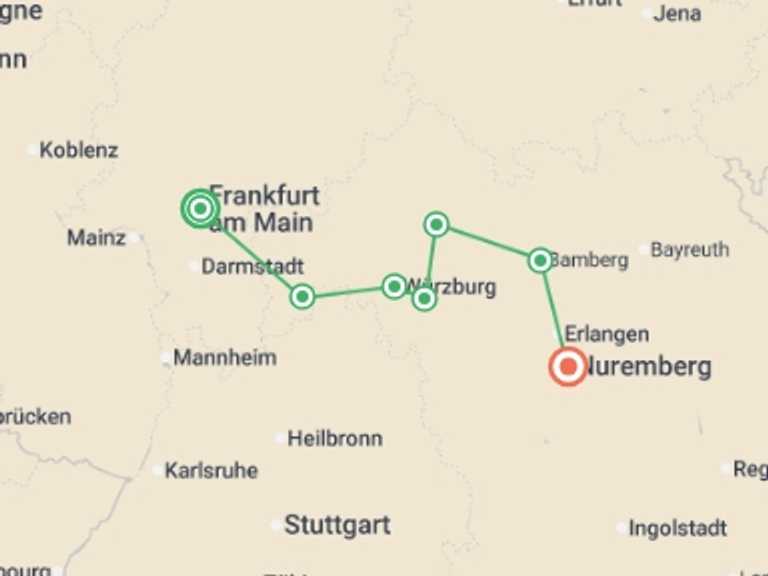 Map of Frankfurt Cruise Tour with 6 destination visits for the trip: Classic Christmas Markets (2026)