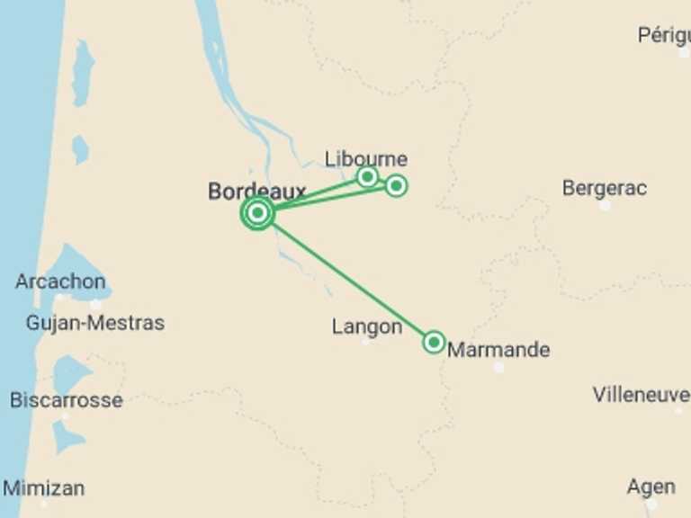 Map of Bordeaux Cruise Tour with 2 destination visits for the trip: Christmas in the Bordeaux region (port-to-port cruise)