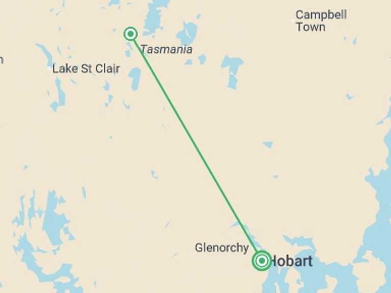 Map itinerary of Australia Tour in February 2027 with 2 destination visits for the trip: Best of Tasmania’s Heartlands - 4 days