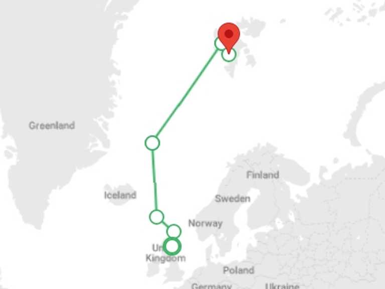 Map itinerary of Aberdeen Tour in Spring with 7 destination visits for the trip: Arctic Saga: Spitsbergen, Faroes & Jan Mayen