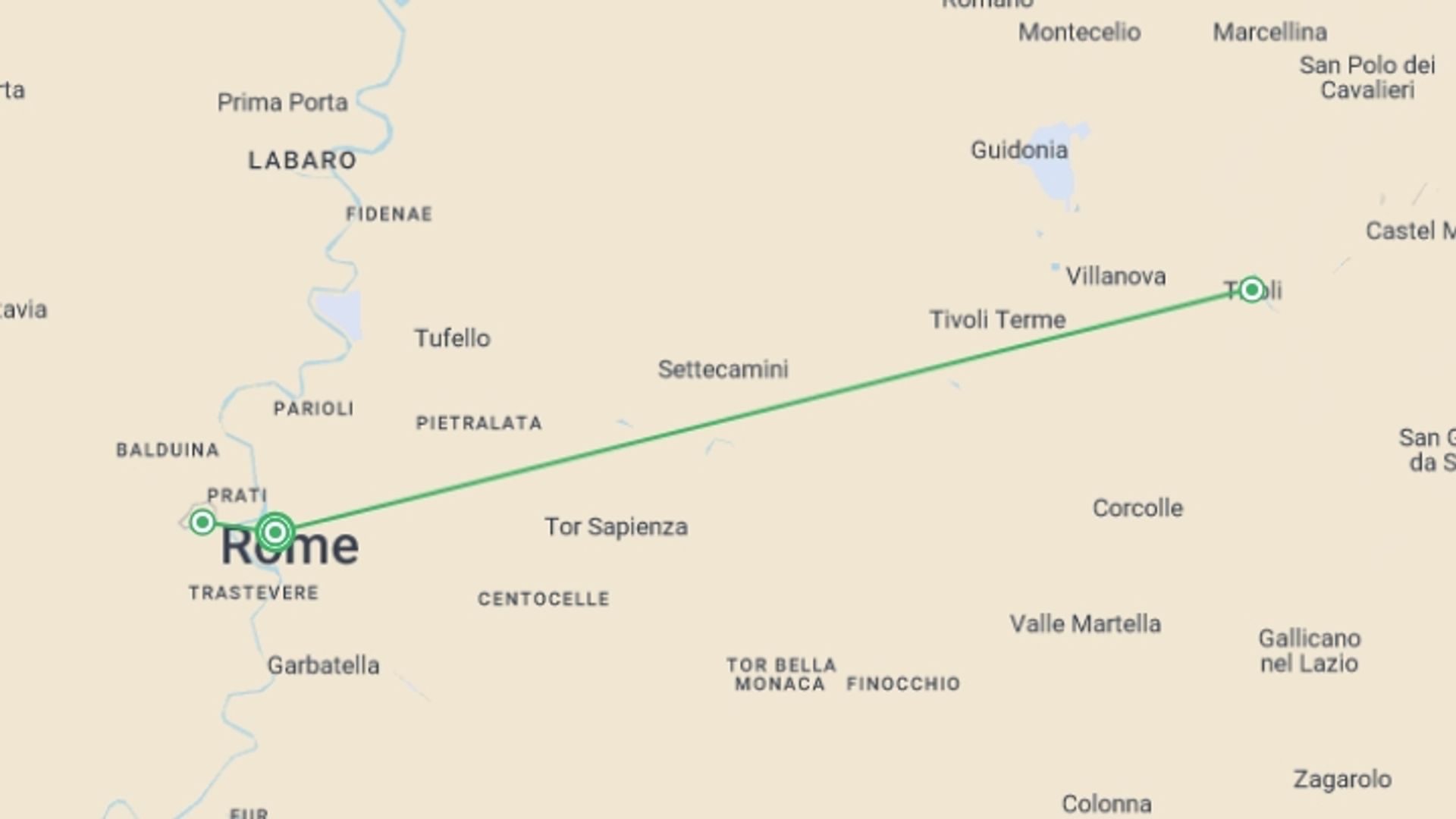 A map showing the tour itinerary for the trip: Gastronomic & Ancient Rome - 5 days, starting in Rome, Italy and ending in Rome, Italy going through 0 other destinations.