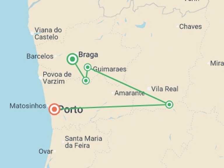 Map itinerary of Europe Tour in October 2026 with 8 destination visits for the trip: Douro Rambler