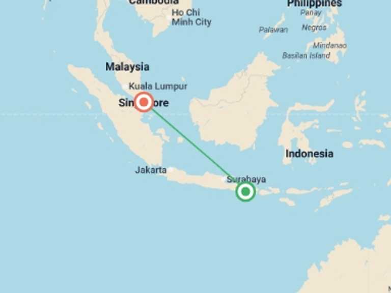 Map itinerary of Asia Tour in October 2026 with 4 destination visits for the trip: Bali & Singapore Uncovered - 11 days