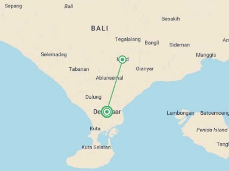 Map of Indonesia Tour with 2 destination visits for the trip: Unforgettable Bali, Private Tour
