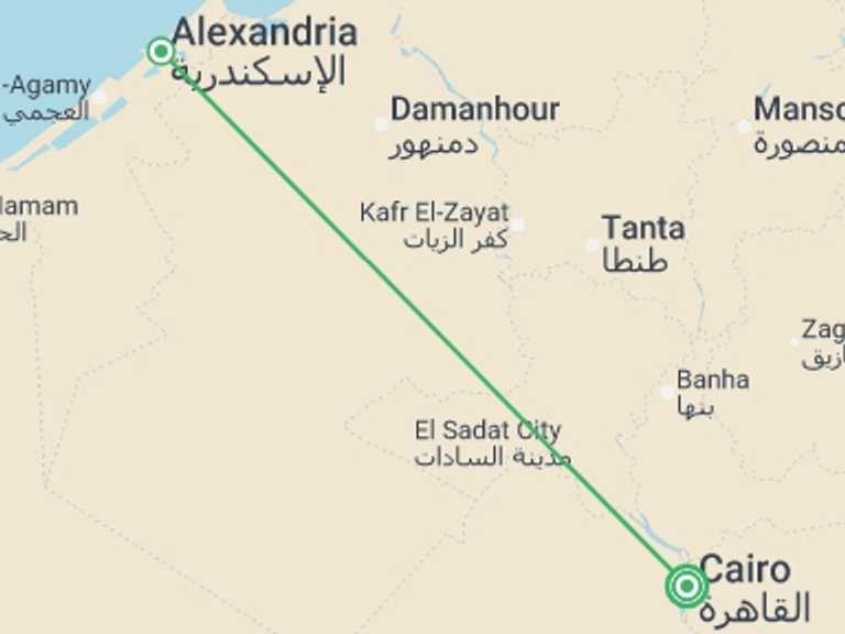Map of 5-Day Cairo Tour with 2 destination visits for the trip: Cairo & Alexandria - 5 days