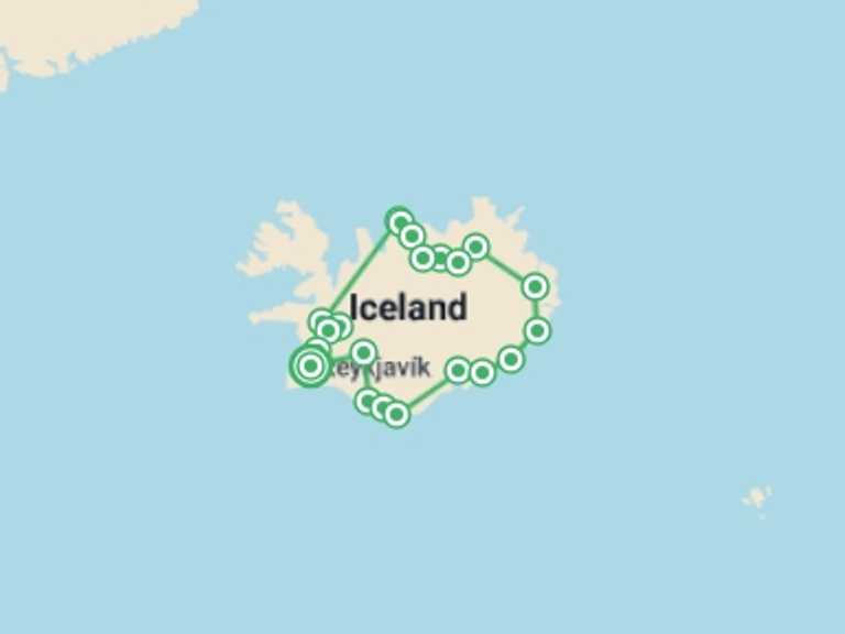 Map of a Glaciers Tour with 7 destination visits for the trip: Iceland Adventurer 6D/5N