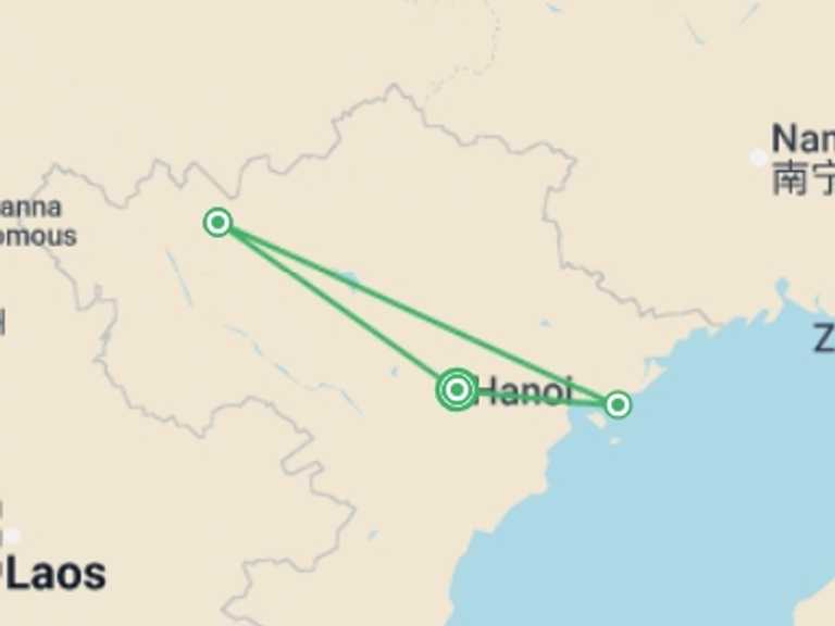 Map of 9-Day Indochina Tour with 4 destination visits for the trip: Vietnam Luxury Adventure Tour 9 Days 8 Nights