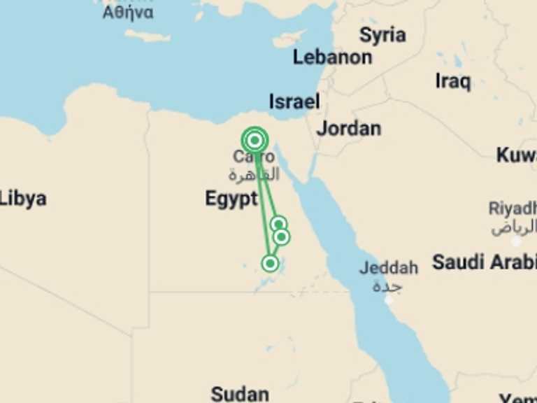 Map of Giza Tour with 6 destination visits for the trip: One Week In Egypt
