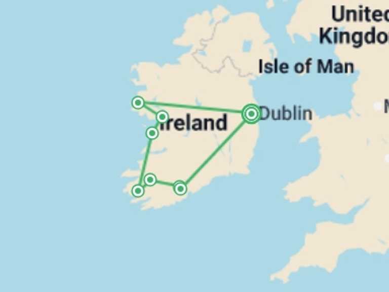 Map of Europe Tour with 7 destination visits for the trip: Ireland's Icons