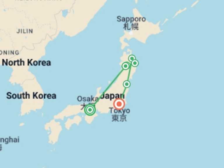 Map itinerary of Kyoto Tour in March 2026 with 6 destination visits for the trip: Japan: Kyoto, Tokyo & the Michinoku Coastal Trail