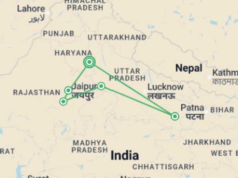 Map itinerary of Agra Tour in June 2027 with 5 destination visits for the trip: Indian Getaway
