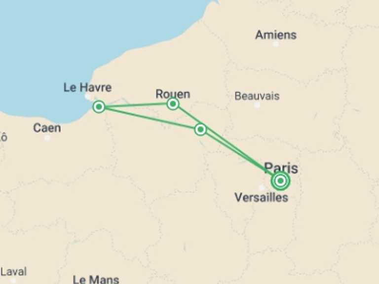 Map of Paris Cruise Tour with 4 destination visits for the trip: Cruise Festival: French Cuisine and Impressionism on the Seine River