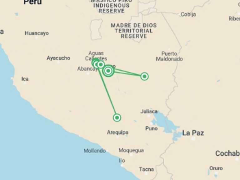 Map itinerary of Peru Tour in July 2027 with 5 destination visits for the trip: Classic Inca Trail to Machu Picchu 