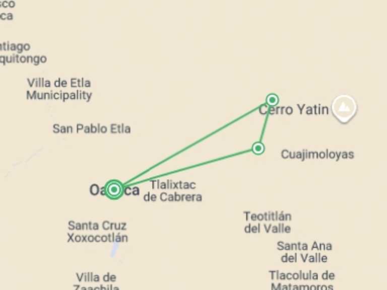 Map itinerary of North America Tour in Spring with 3 destination visits for the trip: Hiking in Mexico: Oaxaca’s Indigenous Highlands