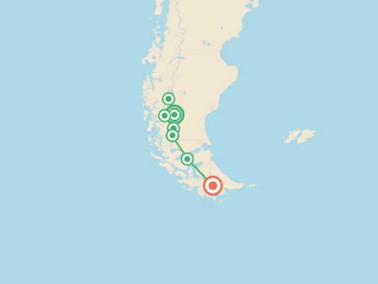 Map itinerary of Chile Tour in March 2026 with 8 destination visits for the trip: Argentina & Chile: Amazing Patagonia-13 Days