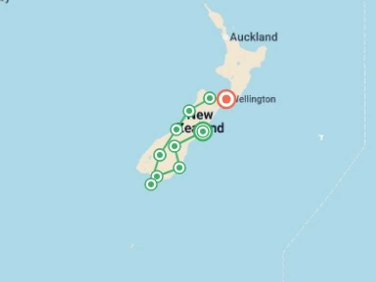 Map of Nelson Tour with 10 destination visits for the trip: Southern Spirit