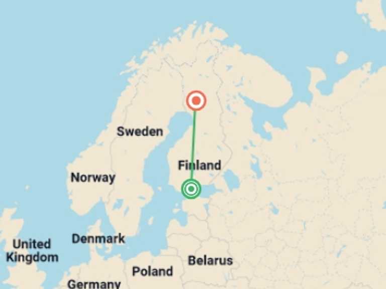 Map of Finland Tour with 2 destination visits for the trip: Finnish Lapland Discovery