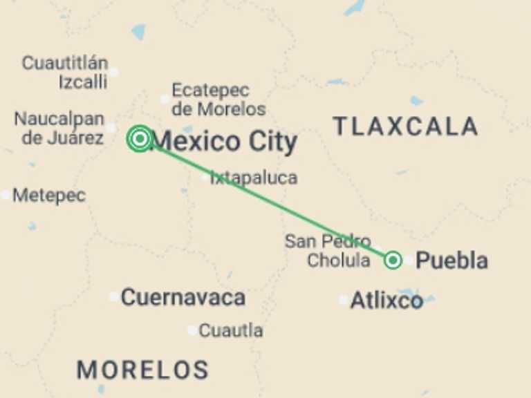 Map of a Art and architecture Tour with 2 destination visits for the trip: 6-day Flavors And Colors Of Mexico