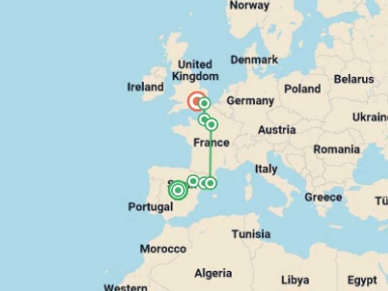 Map of 10-Day London Tour with 5 destination visits for the trip: A Virtuous Line